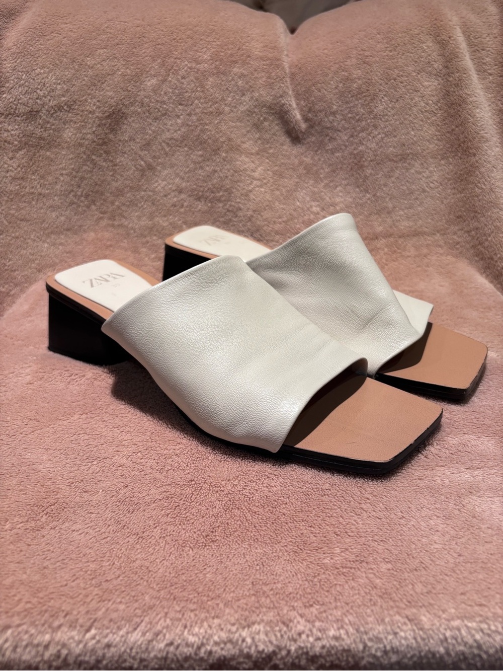 Zara White Leather Square-Toe Slide Sandals – Size 39 - Picture 1 of 10